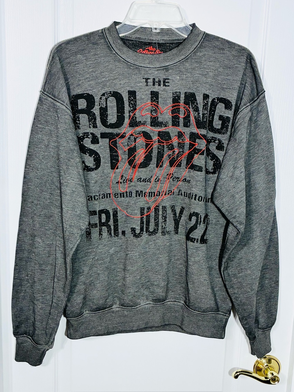 The Rolling Stones Embroidered Tongue Graphic Sweatshirt Burnout Wash Gray XS
